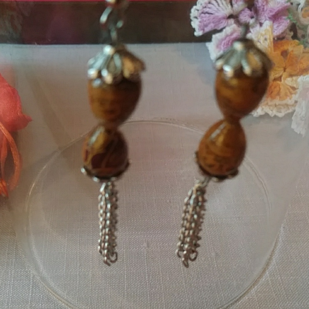 Indian script stone dangle earrings.